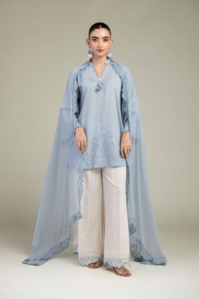 Embroidered | Raw Silk | Blue Silk Kurta | USD 55.00