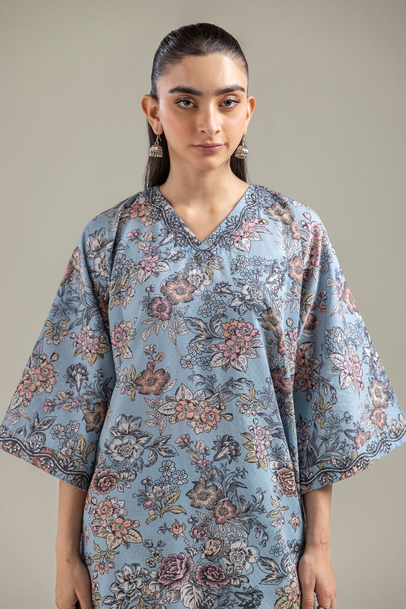 Embroidered | Cotton Dobby | Blue Longline Kurta | USD 35.00