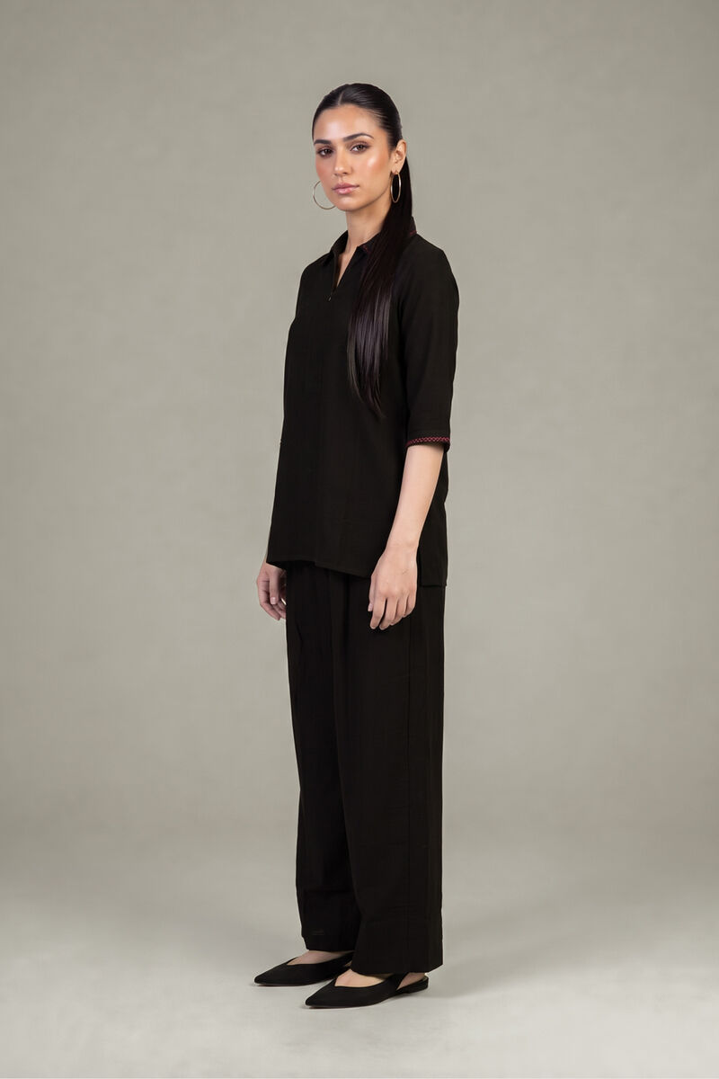 Dyed | Crepe | Black Solid Trousers | USD 35.00