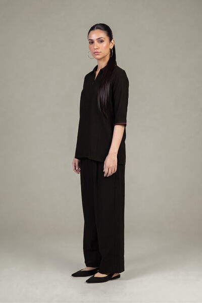 Dyed | Crepe | Black Solid Trousers | USD 35.00