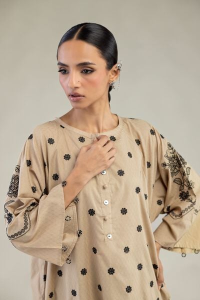 Embroidered | Cotton Dobby | Beige Cotton Kurta | USD 55.00