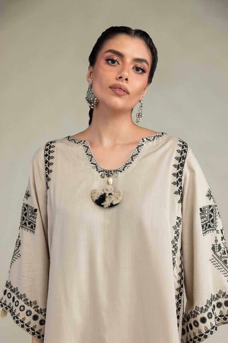 Embroidered | Raw Silk | Short Beige Kurta | USD 60.00