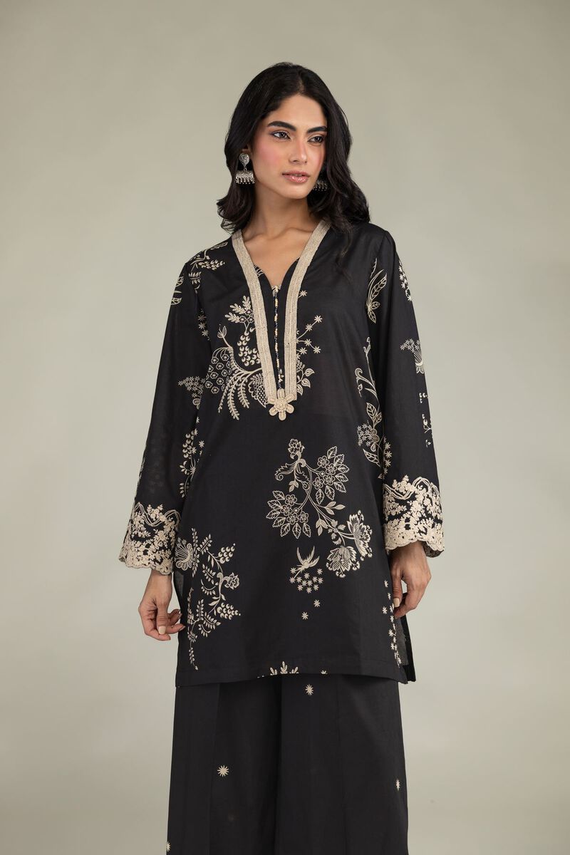 Embroidered | Cambric | Short Black Kurta | USD 35.00