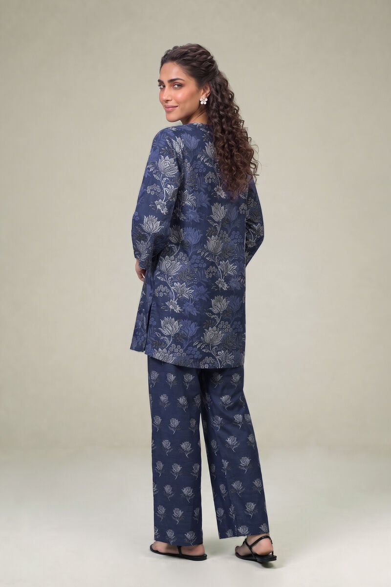 Printed | Light Khaddar | Floral Navy Kurta | USD 35.00