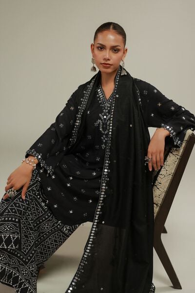 Embroidered | Raw Silk | Geometric Print Kurta | USD 55.00