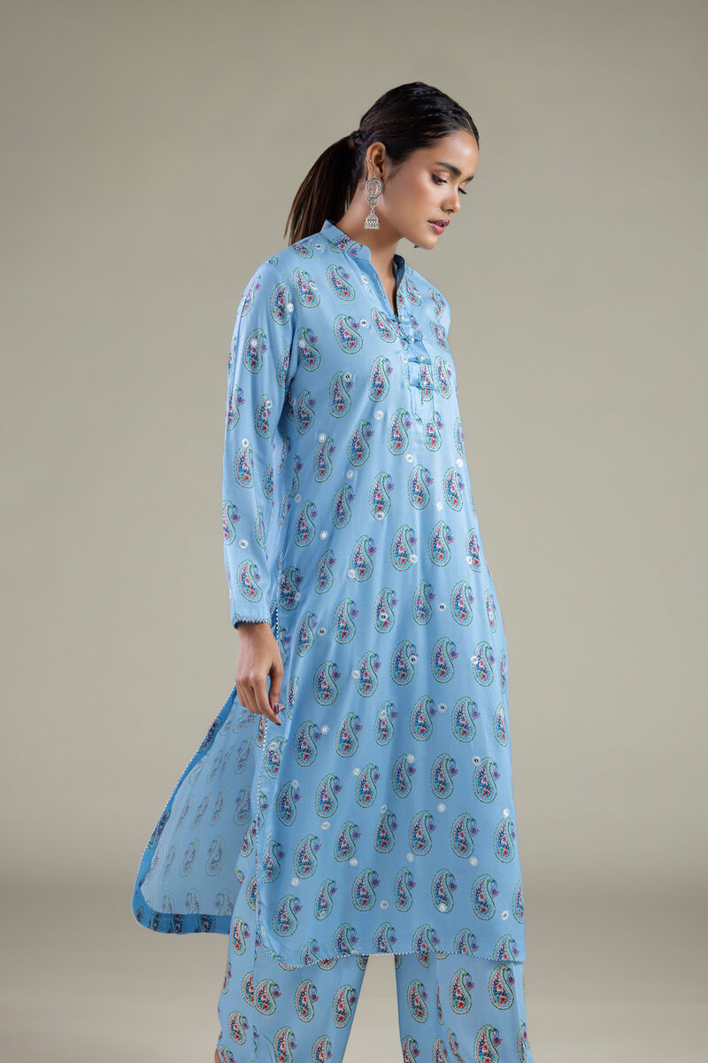 Embroidered | Viscose | Paisley Band Collar Kurta | null