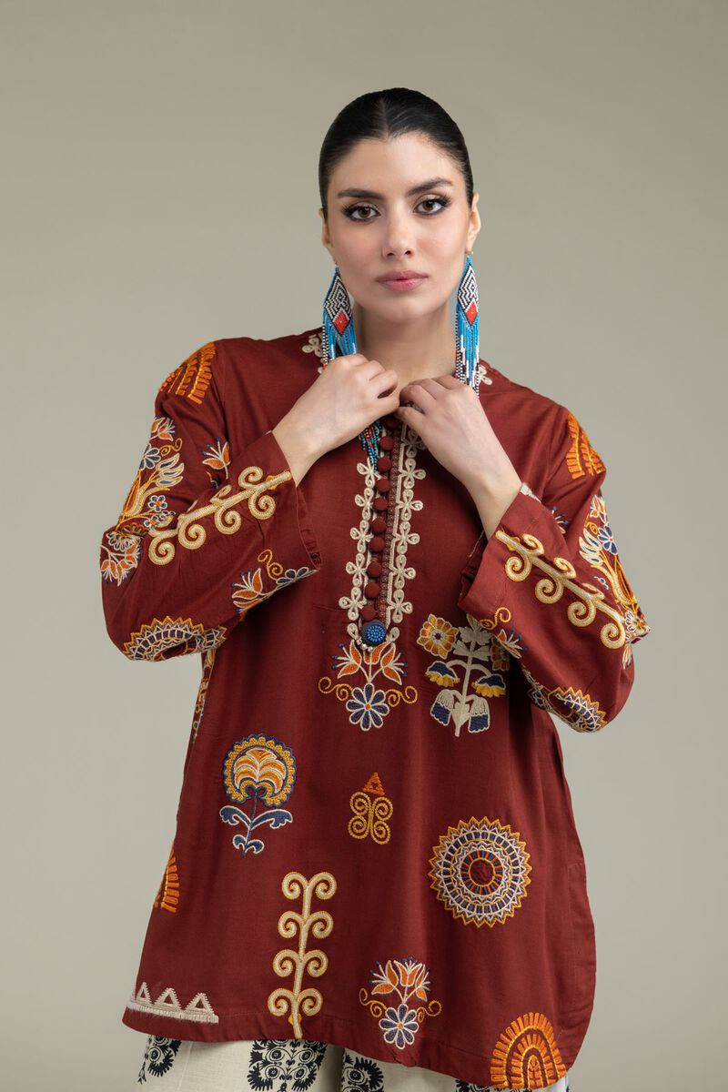Embroidered | Raw Silk | Rust Silk Kurta | null