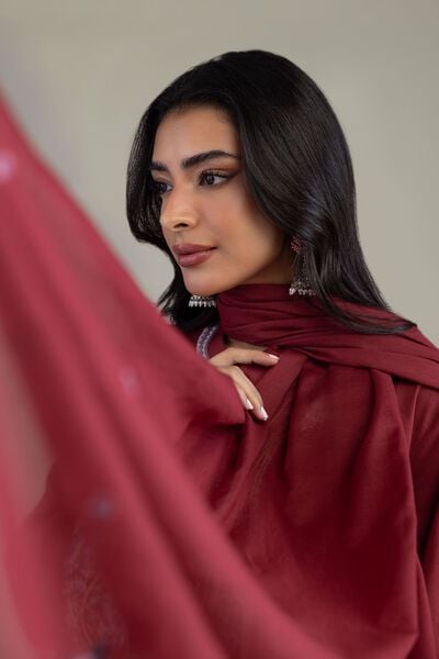 Embroidered | Lawn | Maroon Lawn Dupatta | USD 35.00