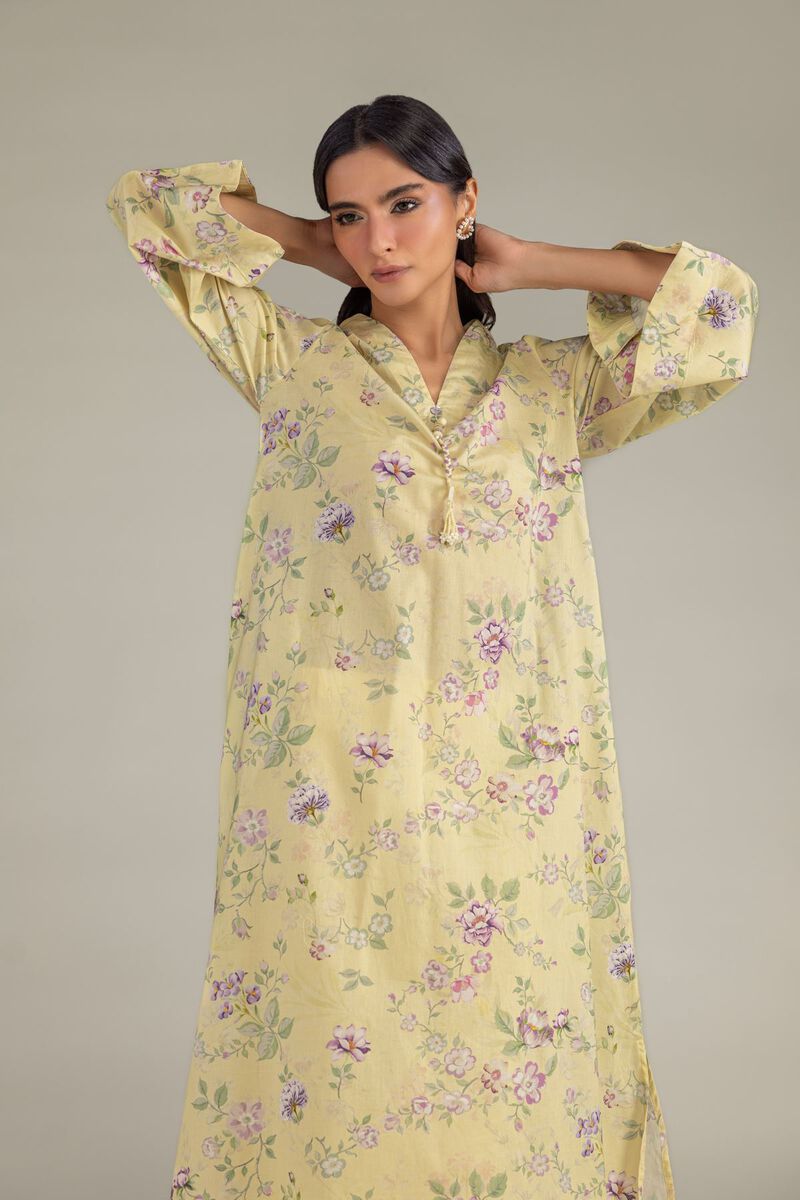 Printed | Cambric | Yellow V-Neck Kurta | USD 35.00