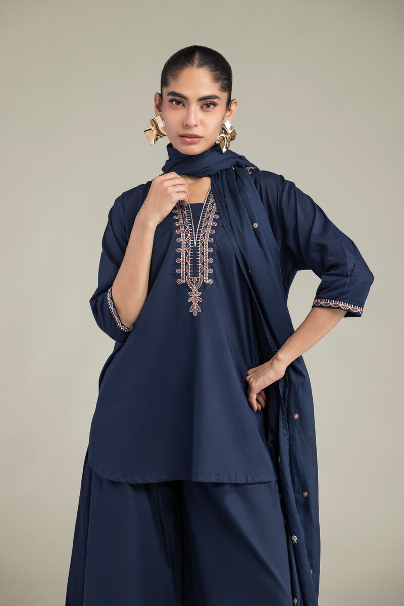 Embroidered | Lawn | Lawn Navy Dupatta | USD 35.00