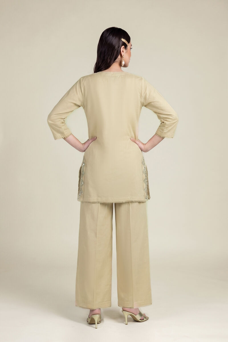 Embroidered | Cambric | Beige Cambric Kurta | USD 40.00