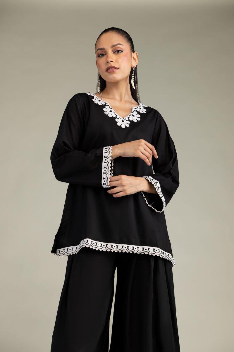 Embroidered | Cambric | Cambric Black Kurta | USD 40.00