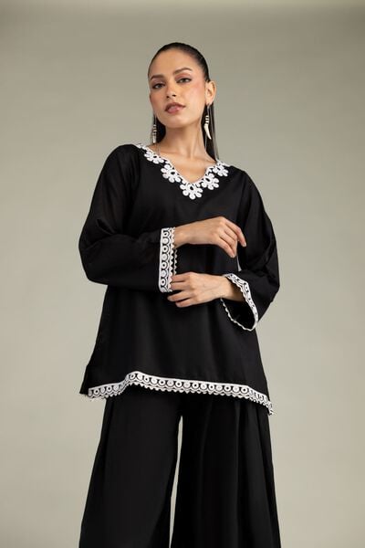 Embroidered | Cambric | Cambric Black Kurta | USD 40.00