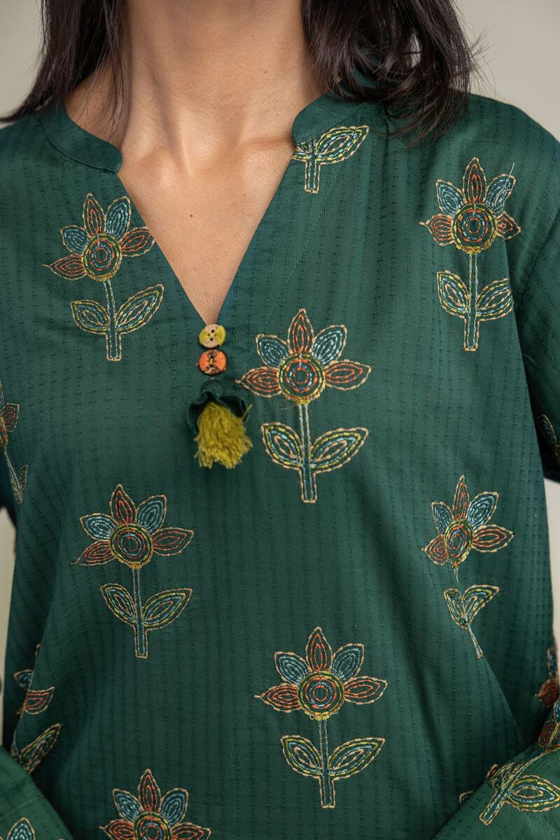 Embroidered | Cotton Dobby | Floral Longline Kurta | USD 40.00