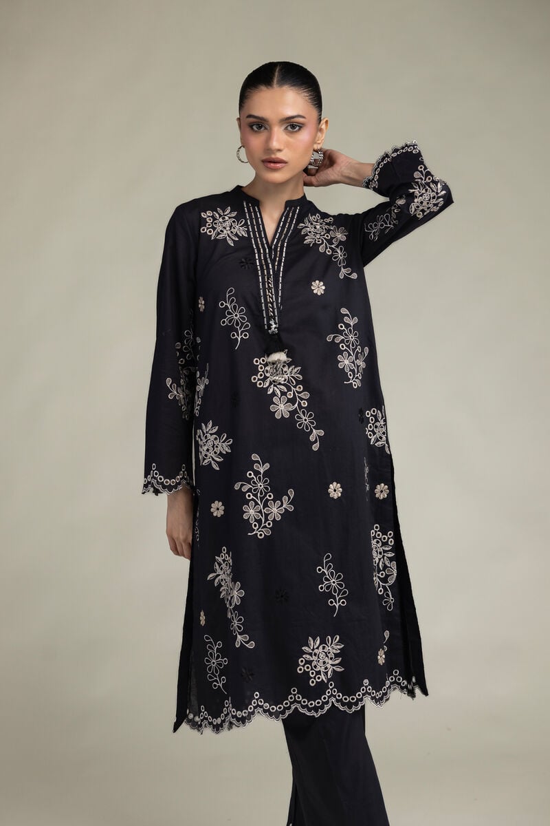 Embroidered | Cambric | Black Longline Kurta | USD 55.00