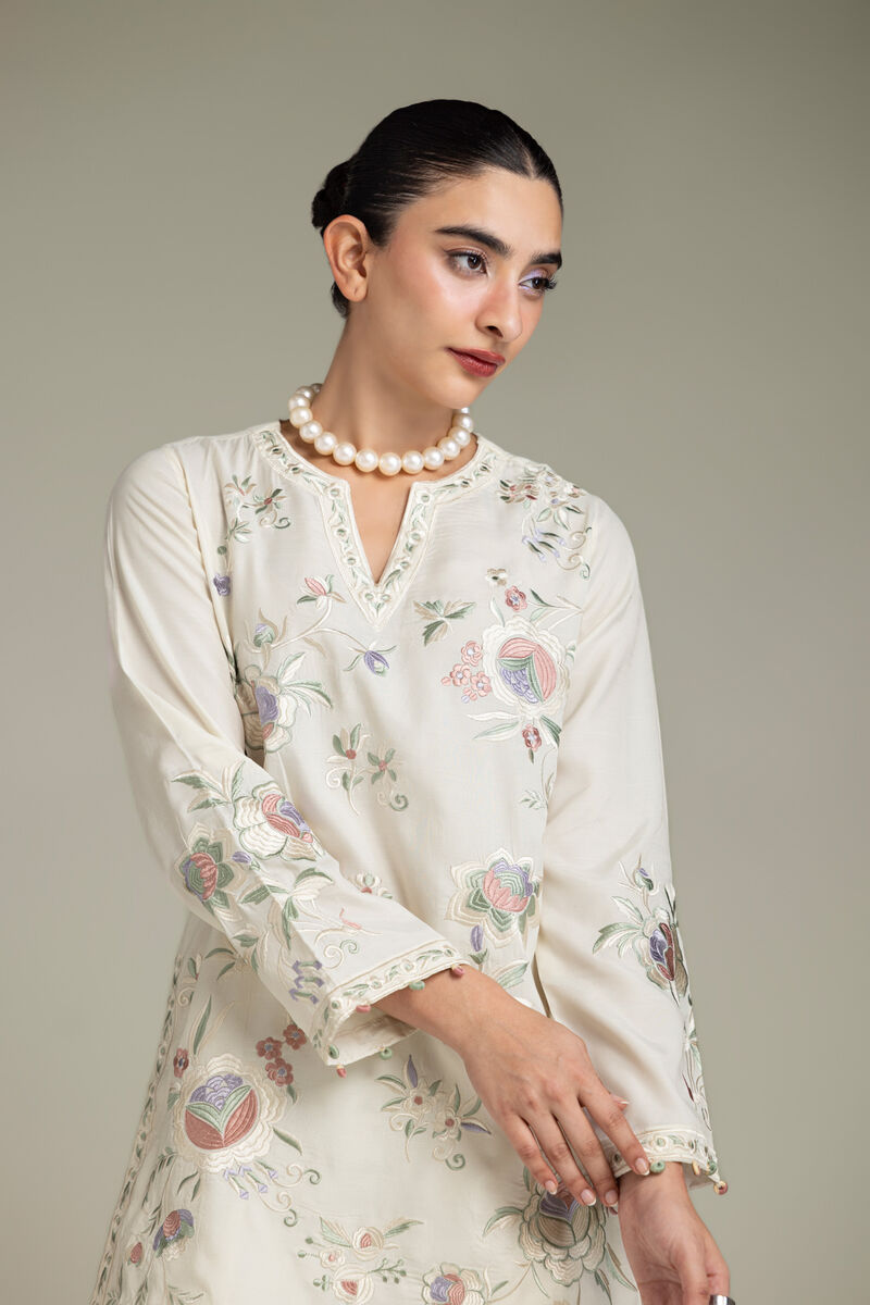 Embroidered | Raw Silk | Off-White Silk Kurta | USD 70.00