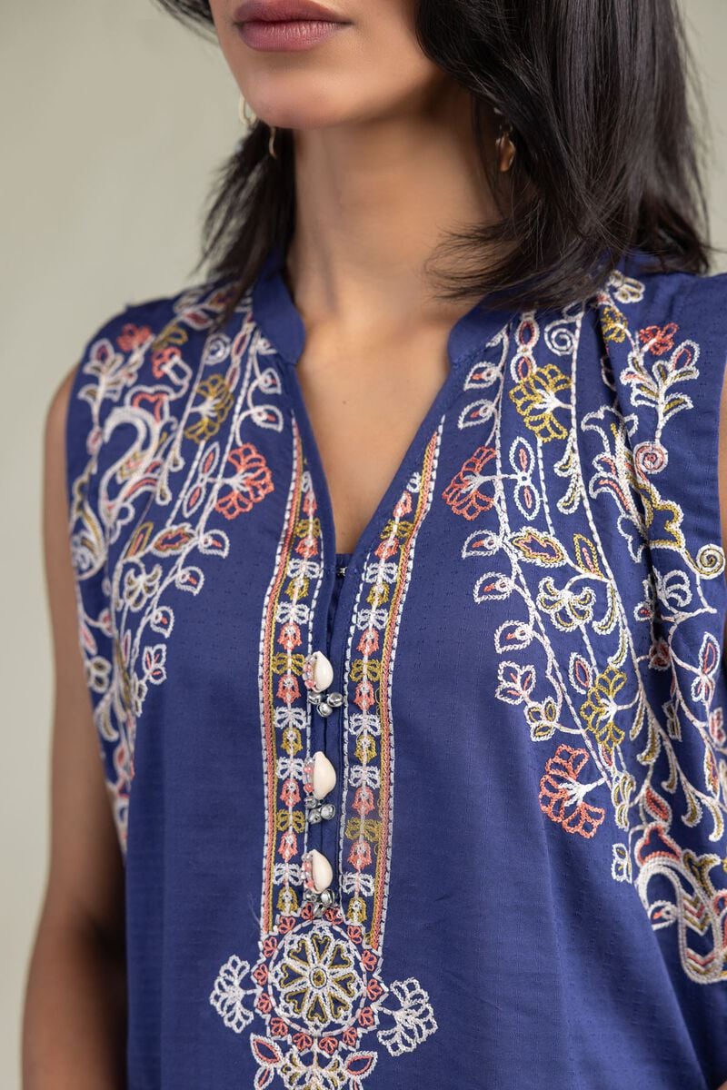 Embroidered | Cotton Dobby | Floral Sleeveless Kurta | USD 45.00