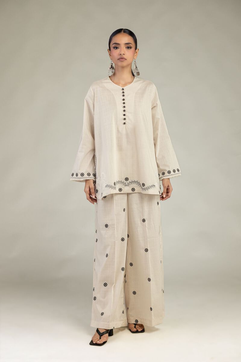Textured Cotton | Embroidered | Short Round-Neck Kurta | USD 40.00