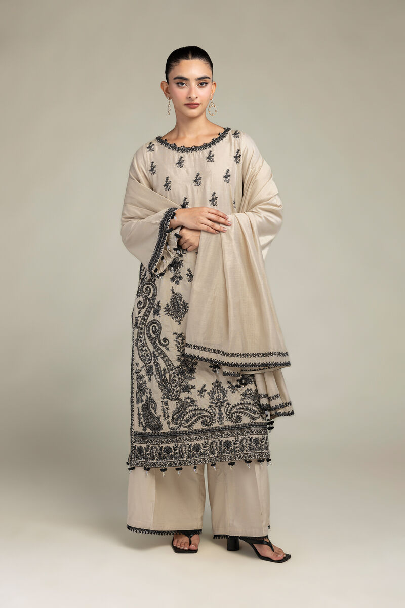 Cotton Net | Floral Beige Dupatta | USD 30.00