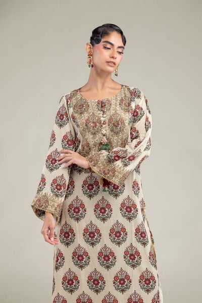 Embroidered | Raw Silk | Long Floral Kurta | USD 65.00