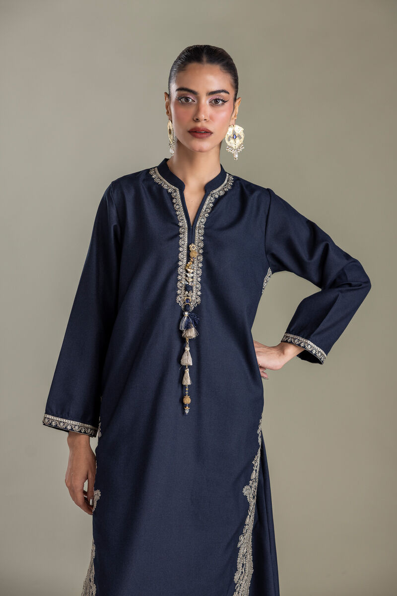 Embroidered | Heavy Blended Viscose | Long Navy Kurta | USD 65.00