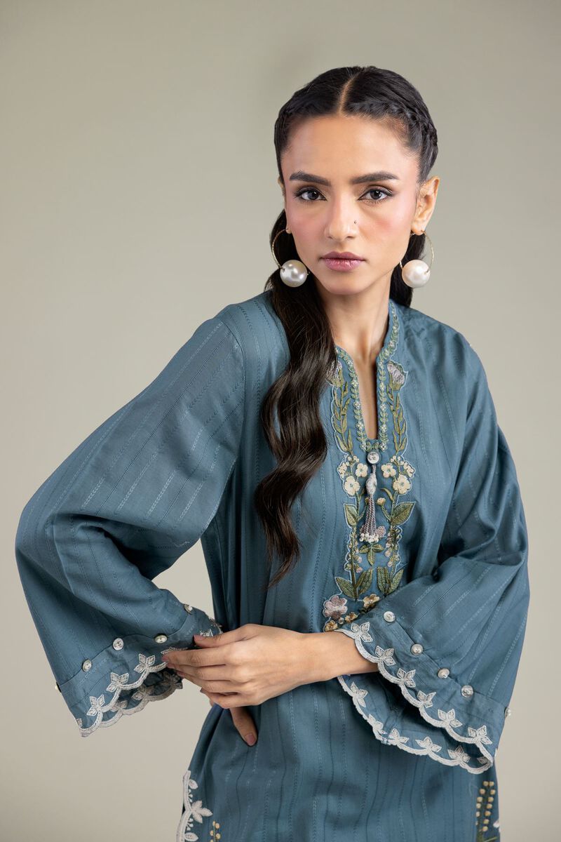 Embroidered | Textured Cotton | Floral Longline Kurta | USD 55.00