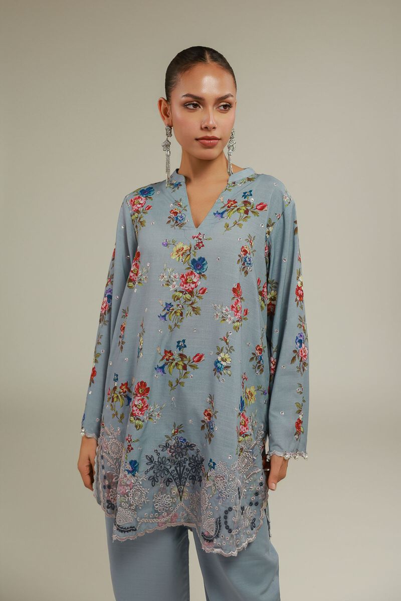 Embroidered | Raw Silk | Floral Lace Kurta | USD 55.00