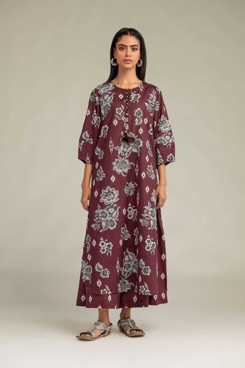 Printed | Cambric | Maroon Floral Kurta | USD 35.00
