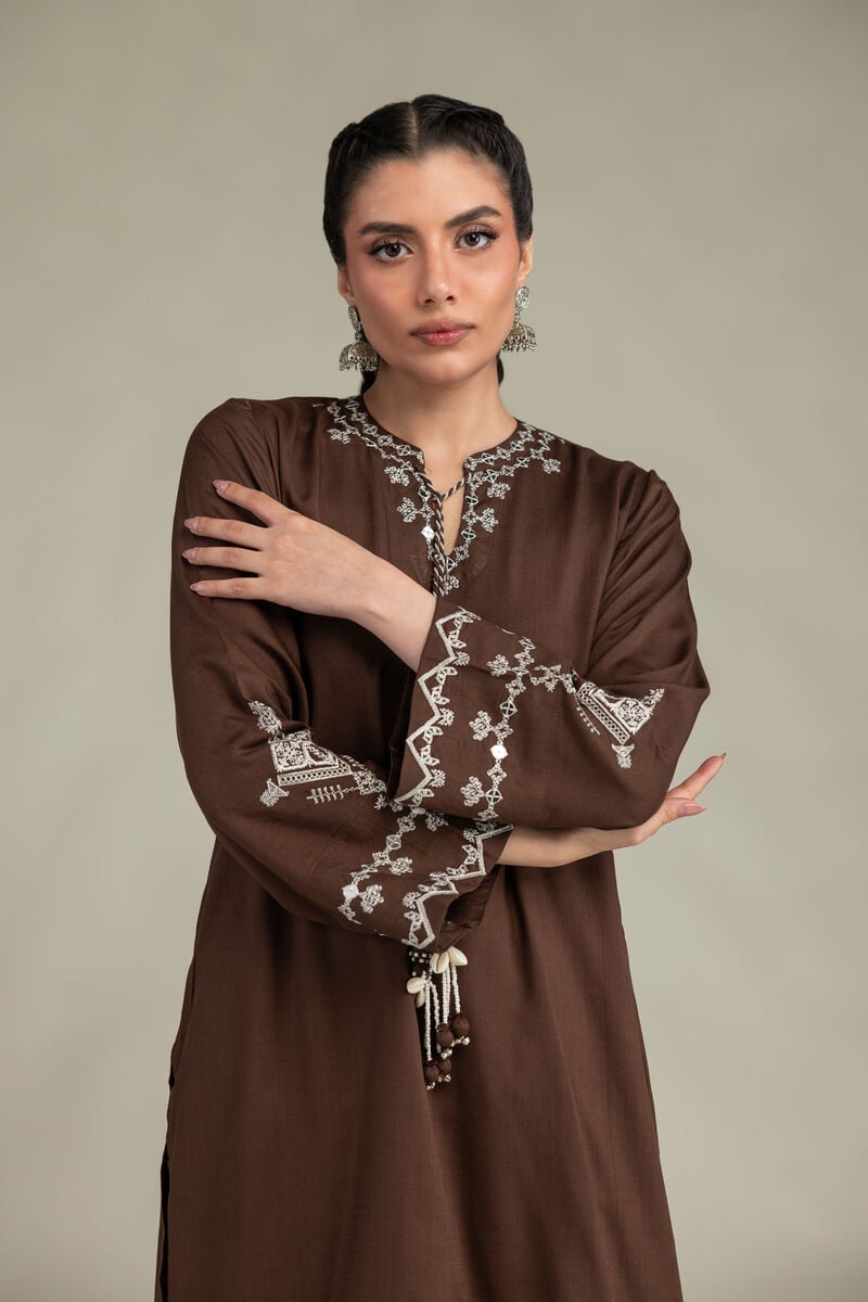 Embroidered | Raw Silk | Short V-Neck Kurta | USD 60.00