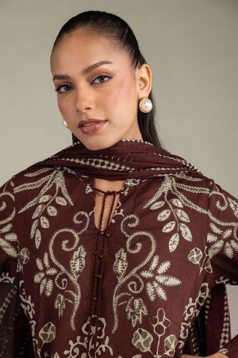 Printed | Voile | Brown Printed Dupatta | USD 25.00