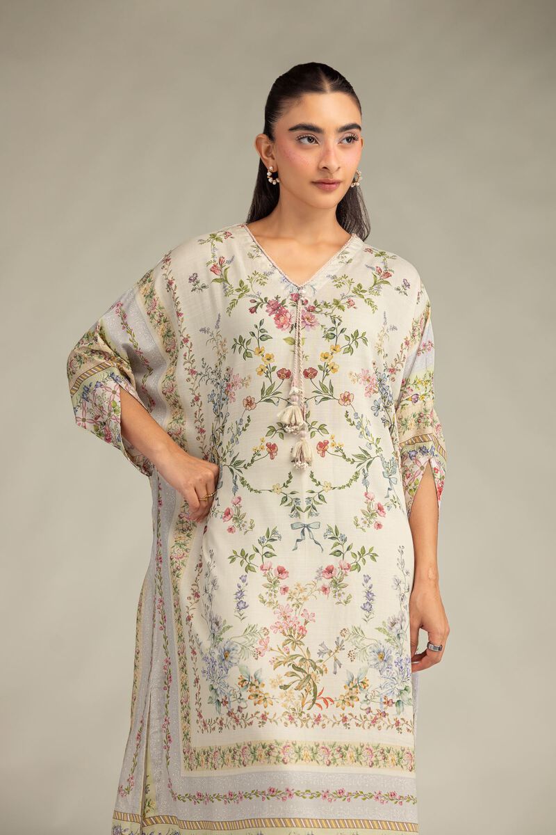 Printed | Raw Silk | Floral Longline Kurta | USD 40.00