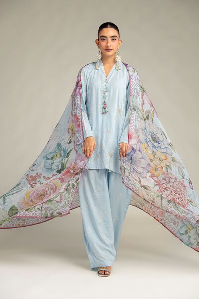 Embroidered | Mesuri | Floral Blue Dupatta | USD 30.00