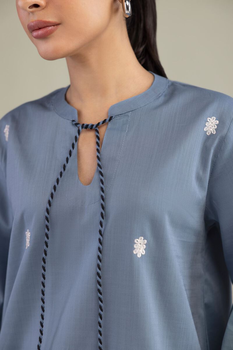 Textured Cotton | Embroidered | Blue Cotton Kurta | USD 40.00