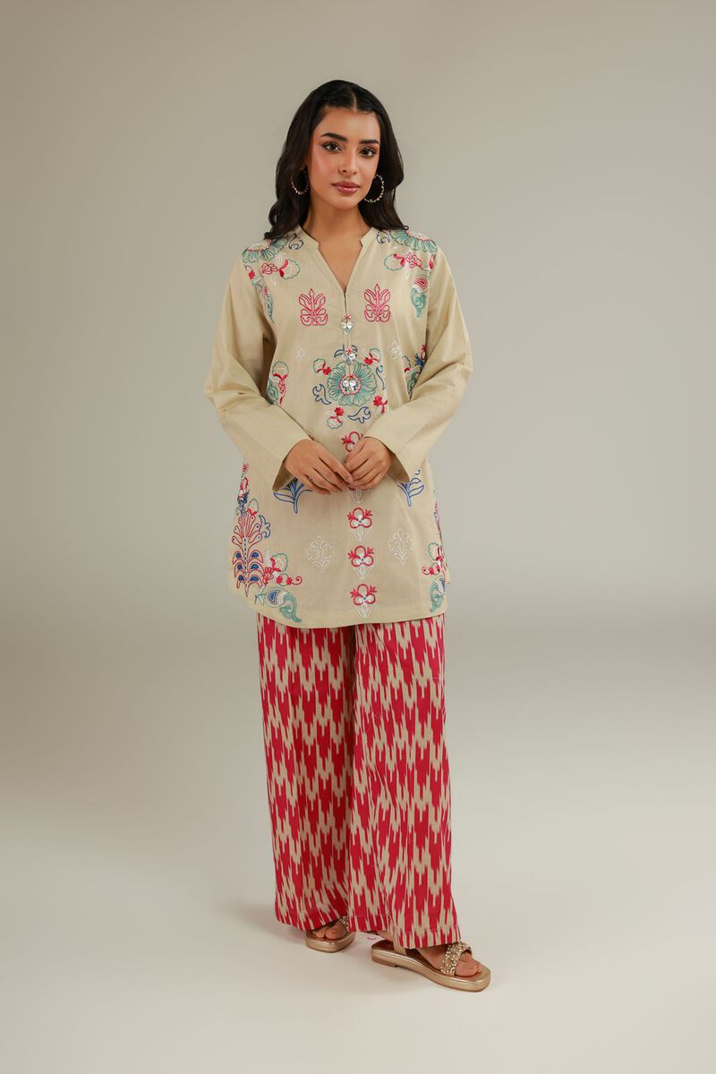 Embroidered | Cotton Dobby | Floral Beige Kurta | USD 35.00