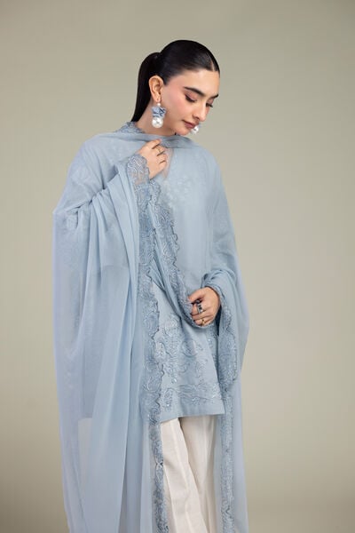 Embroidered | Chiffon | Blue Chiffon Dupatta | USD 40.00