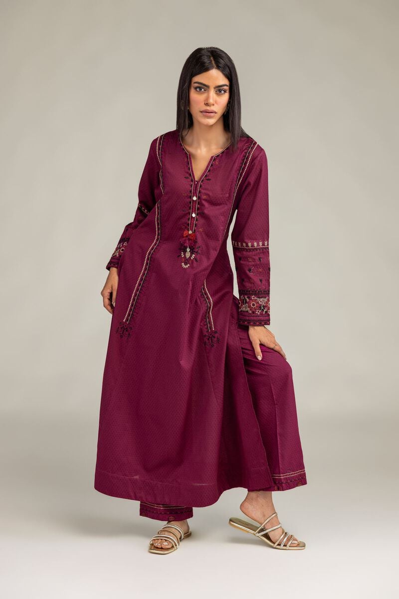 Embroidered | Cotton Dobby | Solid Cotton Pants | USD 30.00