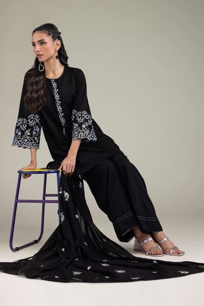 Embroidered | Textured Cotton | Black Cotton Kurta | USD 45.00