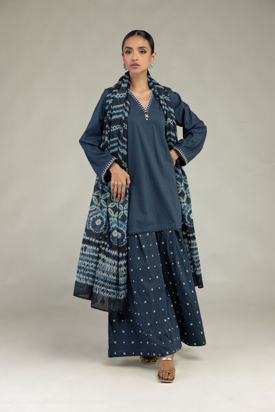 Textured Cotton | Embroidered | Long V-Neck Kurta | USD 35.00