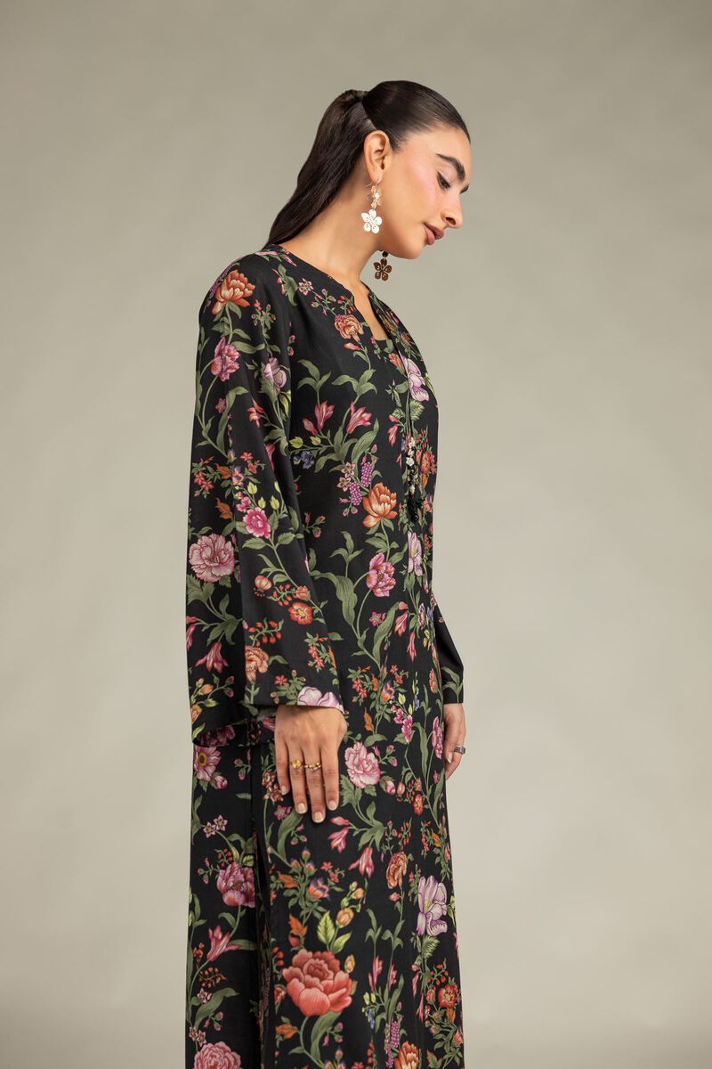 Printed | Raw Silk | Black Floral Kurta | USD 40.00