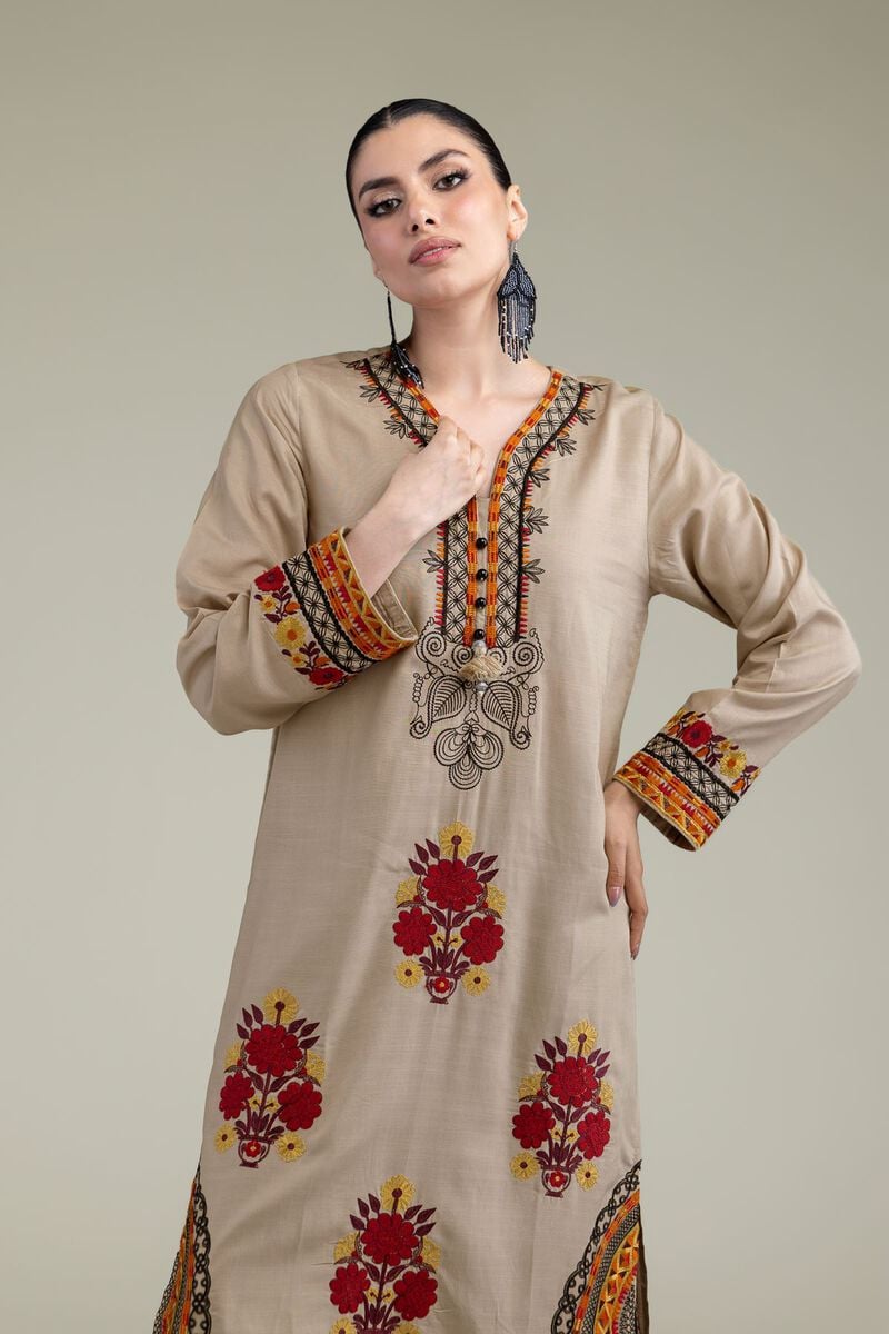 Embroidered | Raw Silk | Floral Silk Kurta | USD 45.00