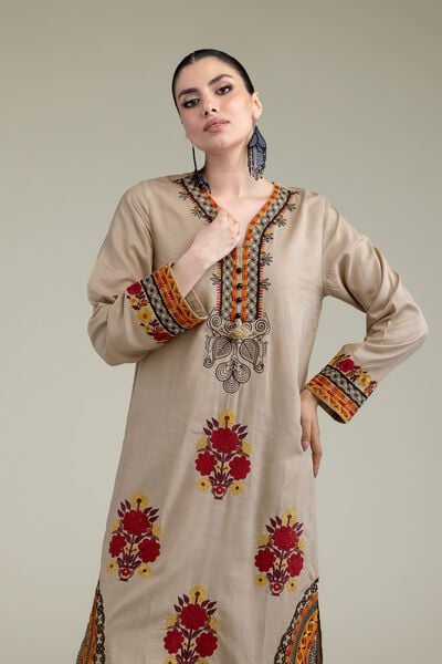 Embroidered | Raw Silk | Floral Silk Kurta | USD 45.00