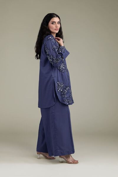 Embroidered | Cotton Dobby | Navy Cotton Pants | USD 30.00