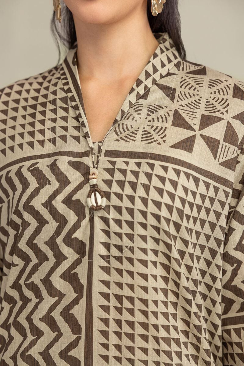 Printed | Cambric | Beige V-Neck Kurta | USD 35.00