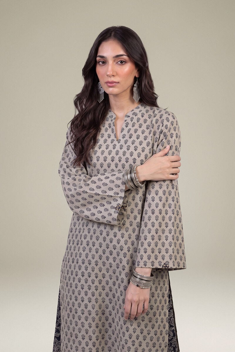 Printed | Light Khaddar | Longline V-Neck Kurta | USD 35.00