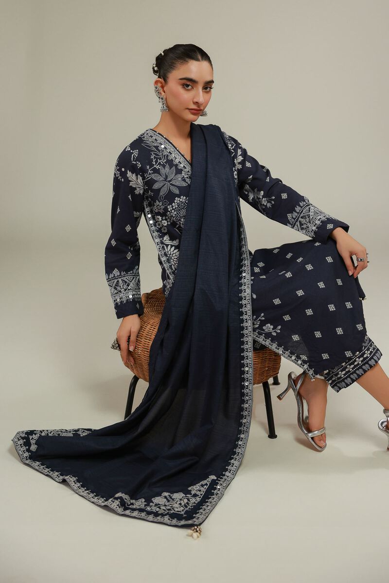 Embroidered | Raw Silk | Geometric V-Neck Kurta | USD 55.00