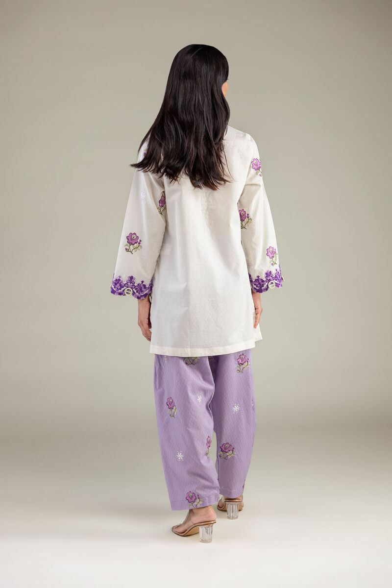 Embroidered | Cotton Dobby | Floral V-Neck Kurta | USD 45.00