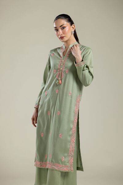 Embroidered | Textured Weave | Long Mint Kurta | USD 40.00