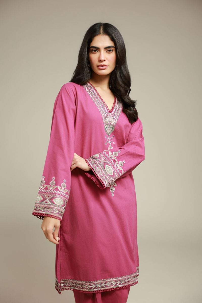 Embroidered | Cambric | Magenta Tailored 2-Piece | USD 55.00