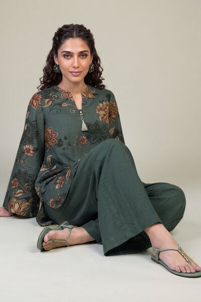 Printed | Light Khaddar | Floral Khaddar Kurta | USD 35.00