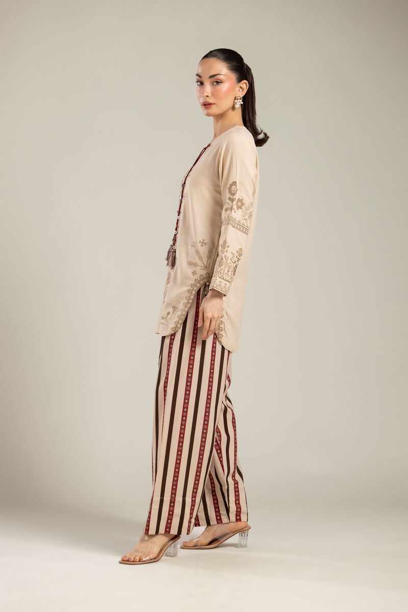 Embroidered | Raw Silk | Floral Beige Kurta | USD 55.00